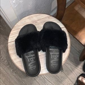 Black Furry Slides